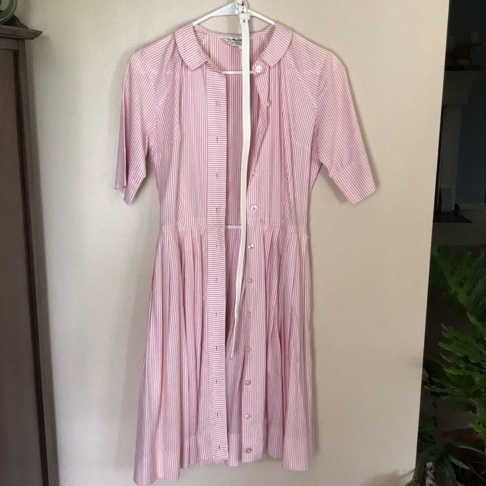 VINTAGE pink striped button down dress